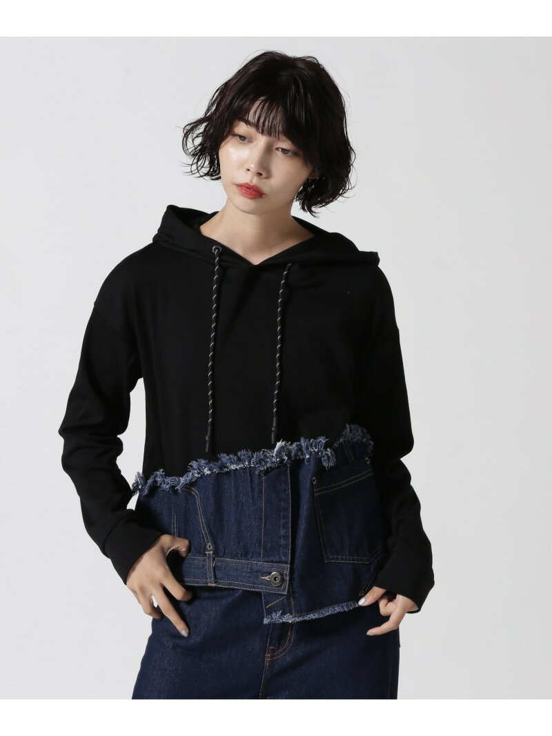【SALE／30%OFF】AULA AILA/アウラアイラ/別注デニムコンビネーションパーカー ROYAL FLASH ロイヤルフラッシュ トップス パーカー・フーディー ホワイト ブラック【RBA_E】【送料無料】[Rakuten Fashion]