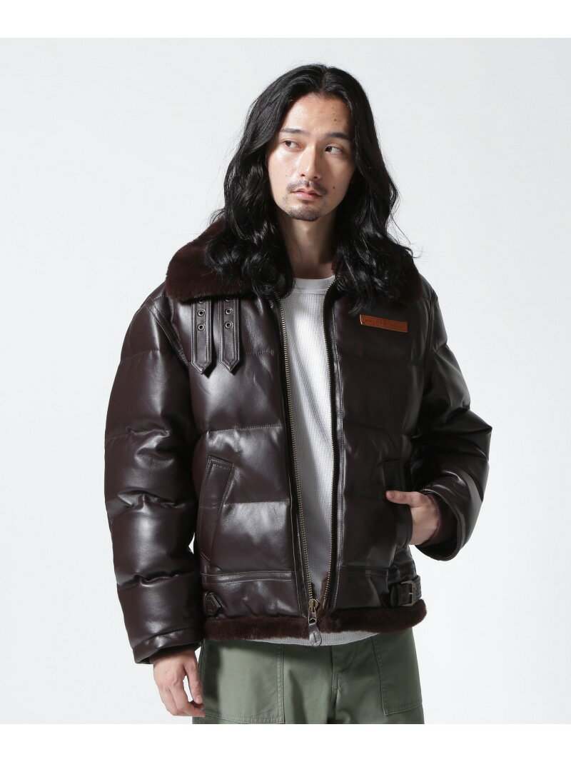 LEATHER DOWN BOMMER JACKET / レザー ダウン ボマー ジャケット AVIREX アヴィレックス ジャケット・アウター ライダースジャケット ブラウン ブラック