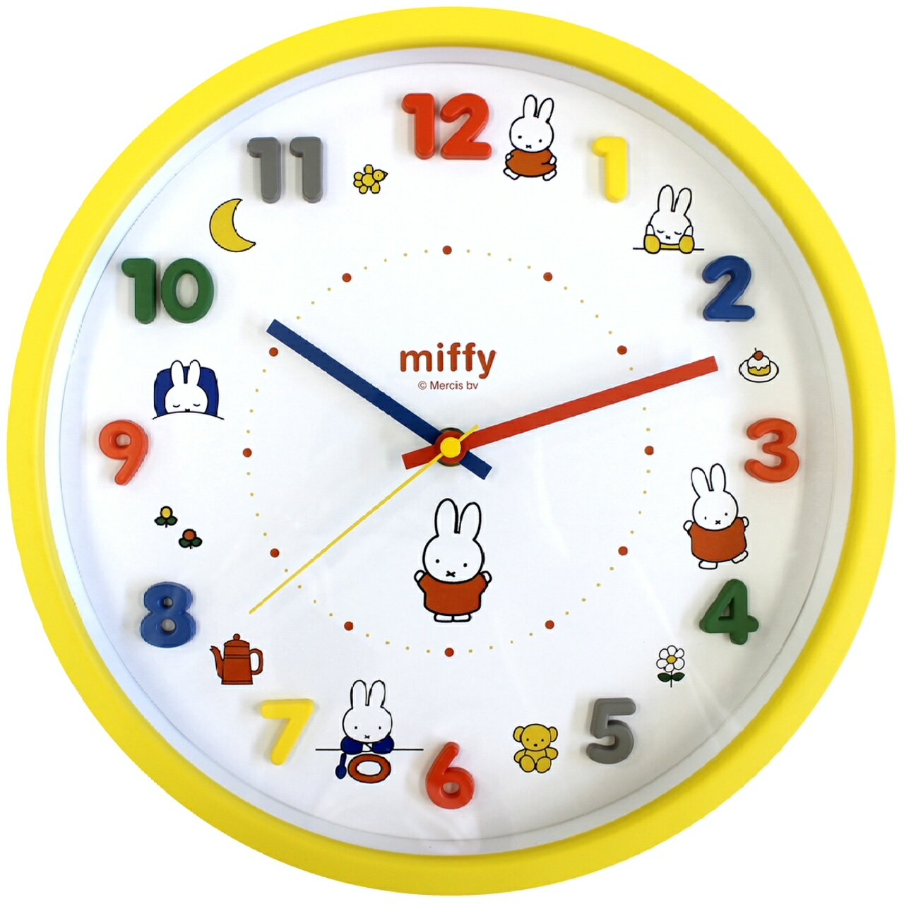 ミッフィー Miffy 時計 壁掛け時計 アイコンウォールクロック キャラクター時計 カラフル　　アナログ表示 連続秒針 壁掛時計 通販 グッズ キャラクター 子供部屋 新築祝い 引越し祝い ディックブルーナ うさこ ウサコ うさぎのサムネイル