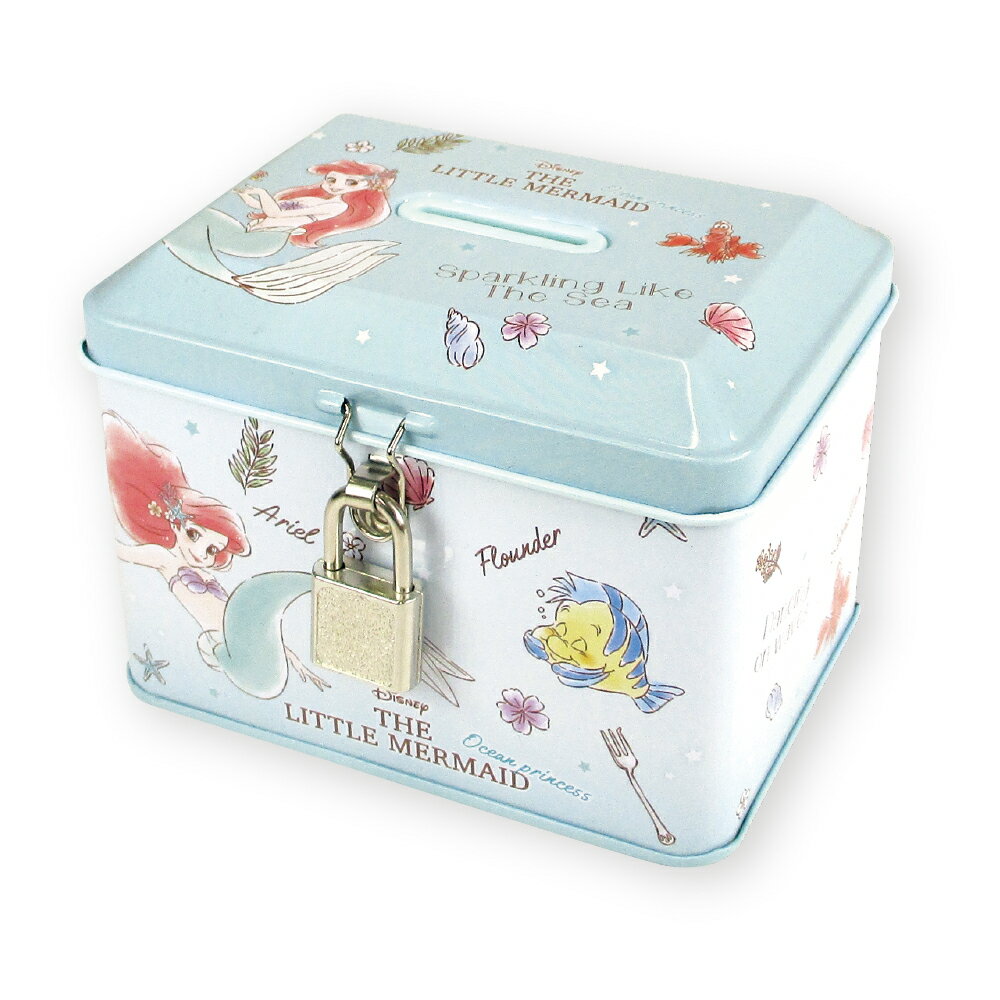 ディズニープリンセス アリエル バンク 貯金箱 キャラクター缶バンク 鍵付き缶バンク　リトルマーメイド　景品 クリスマス 通販 女の子 子供会 卒業 記念品 キャラクター ギフト ラッピング カギ付き おしゃれ 子供のサムネイル