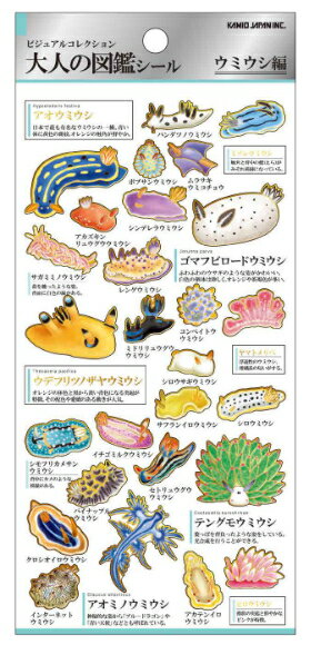 大人の図鑑シール　ウミウシ　メール便なら何枚でも200円で全国へ　日本製 カミオジャパン 大人の図鑑 水族館 シール ステッカー 215282のサムネイル
