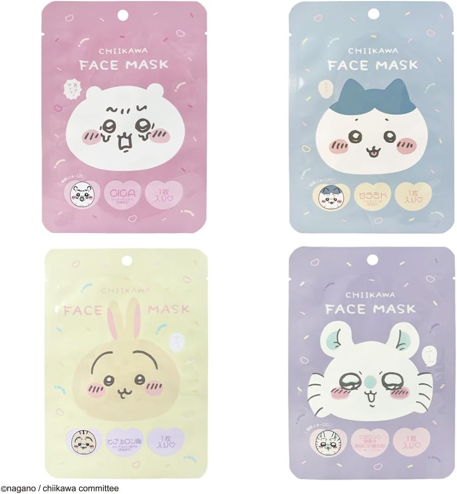 ちいかわ フェイスマスク フェイスパック　メール便なら何枚でも220円で全国へ　チイカワ ハチワレ うさぎ モモンガ 公式 目元 顔パック 美顔 化粧 雑貨 通販 韓国のサムネイル