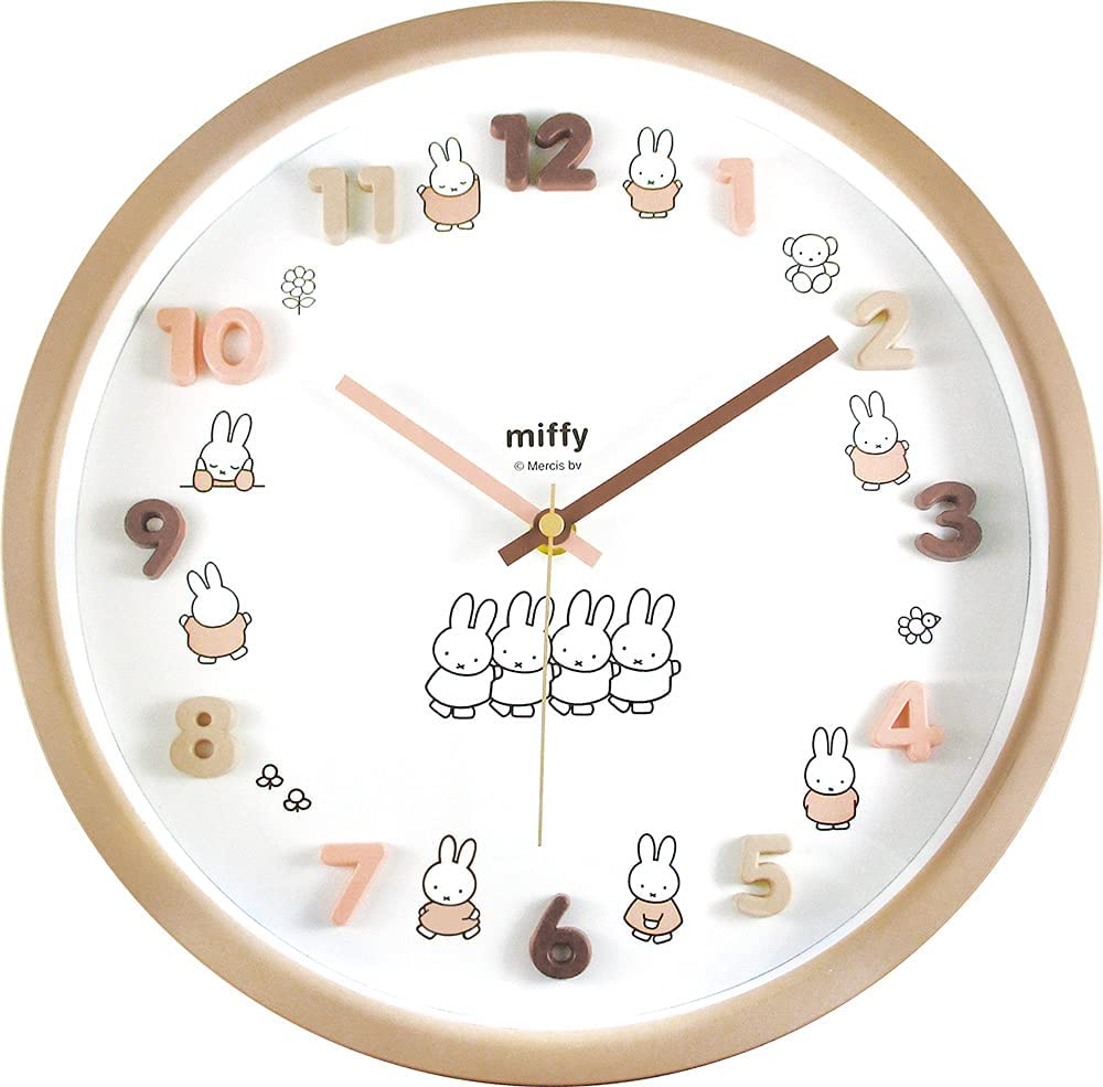 ミッフィー Miffy 時計 壁掛け時計 アイコンウォールクロック キャラクター時計★BRベージュ(アナログ表示 連続秒針 壁掛時計 通販 グッズ キャラクター 子供部屋 新築祝い 引越し祝い ディックブルーナ うさこ ウサコ うさぎ)