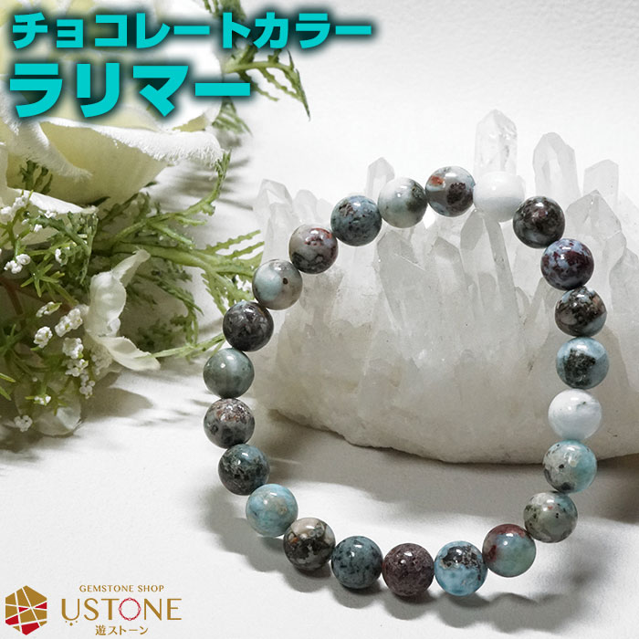 ラリマー ブレスレット チョコレートラリマー 8mm 天然石 パワーストーン【ポーチ付き ゴム交換永年無料】アクセサリー ブレス 希少石 レアストーン