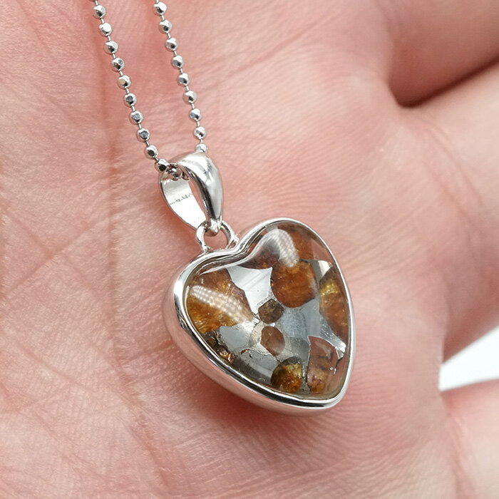 パラサイト 隕石 ペンダントトップ ケニア産 ハート 17mm 天然石 パワーストーンパラサイト隕石【ポーチ付き】【パワーストーン専門店 アクセサリー ネックレス ペンダント シルバー925】