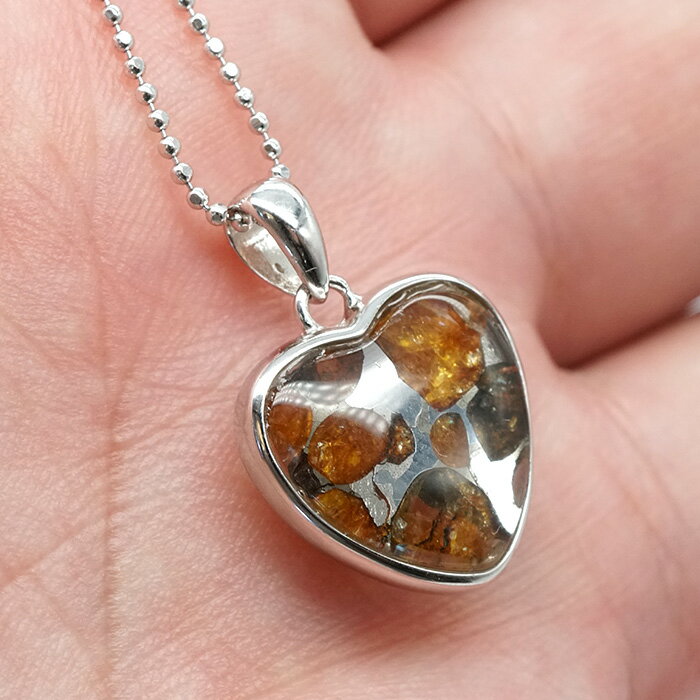パラサイト 隕石 ペンダントトップ ケニア産 ハート 17mm 天然石 パワーストーンパラサイト隕石【ポーチ付き】【パワーストーン専門店 アクセサリー ネックレス ペンダント シルバー925】