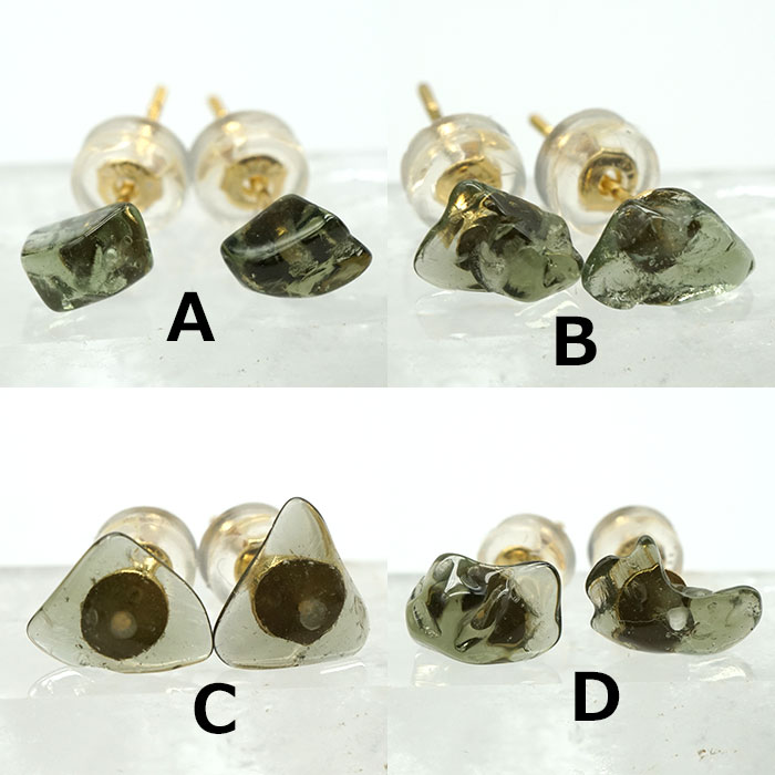 モルダバイト ピアス 天然石 1粒ジュエリー 左右ペア パワーストーン ピアススタッドピアス 差し込みピアス moldavite【ゴールド サージカルステンレス 医療グレード アクセサリー ハンドメイド 手芸】