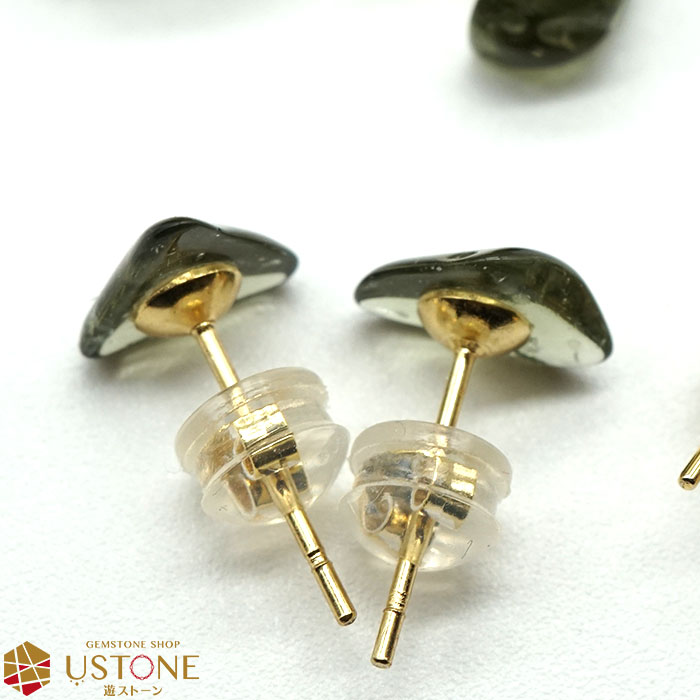 モルダバイト ピアス 天然石 1粒ジュエリー 左右ペア パワーストーン ピアススタッドピアス 差し込みピアス moldavite【ゴールド サージカルステンレス 医療グレード アクセサリー ハンドメイド 手芸】
