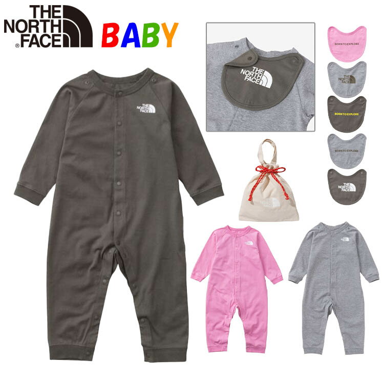 ノースフェイス ベビー【70-80cm】長袖ロンパース＆2Pビブ ギフトセット North Face【オーガニックコットン男の子女の子おしゃれアウトドアブランドかわいい】