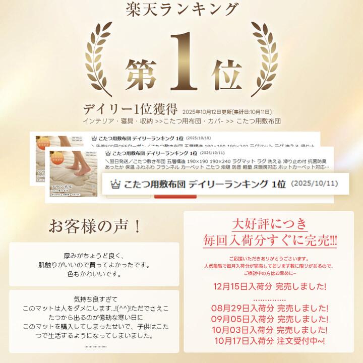 ＼人気好評・展示動画あり／こたつ敷き布団 厚手 ラグ 正方形 長方形 カーペット 190*190 190*240 こたつ用布団 こたつ用敷布団 ラグマット 滑り止め付 抗菌防臭 あったか 保温 ふわふわ フランネル カーペット こたつ 防音 床暖房対応 ホットカーペット 長方形 正方形 四角 2