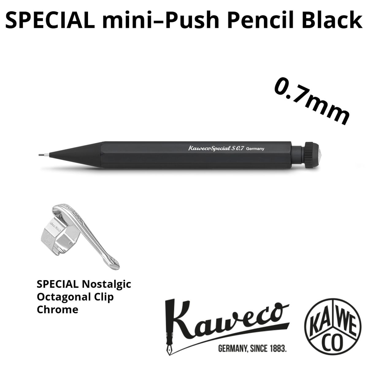 【 専用クリップ 付き】KAWECO PS-S スペシャル ペンシル ミニ シャーペン カヴェコ スペシャル ペンシル シャープペンシル ブラック 黒 0.7 mm 高級 ブランド 筆記用具 文房具 プレゼント 男性 女性 人気 社会人 大人 高校生 大学生 書きやすい おしゃれ かっこいい