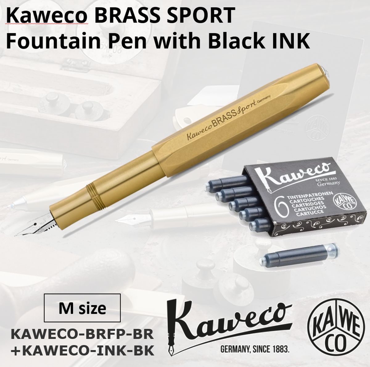 カヴェコ 【 インクカートリッジ 付き】 万年筆 カヴェコ ブラススポーツ M KAWECO 真鍮製 ゴールド 金色 ブラス 高級 ブランド 筆記用具 文房具 筆記具 誕生日 プレゼント ギフト 記念品 お祝い 人気 社会人 大人 高校生 大学生 男性 女性 書きやすい おしゃれ かっこいい BRFP-BR