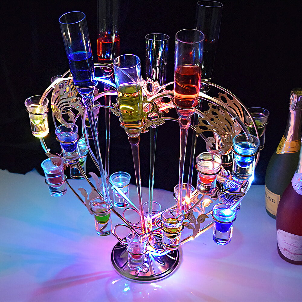 ワインラック カクテルグラスホルダー LED酒ボトルの表示棚 バー用の器物展示スタンド アイスワインラック クリスマスバー・クラブパーティーストレージラック カラフルなLEDライトスタンド バー KTV ナイトクラブに最適 （ワイングラスは含まれません）