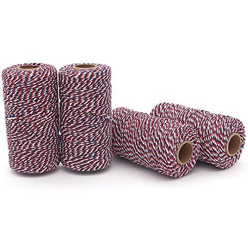 WINGONEER 4PCS 100Mツイン弦、耐久性のあるコットンベイカーのツインヘビーデューティコットンクラフトツイン2ミリメートルパイントツイン弦の装飾用 - 赤青+白