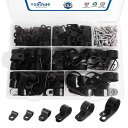 Rタイプケーブルクランプ ケーブルクリップ Rタイプクランプ ワイヤークランプ オーガナイザーコード 配線収納 ケーブル固定用 132個入りネジ付き ブラック