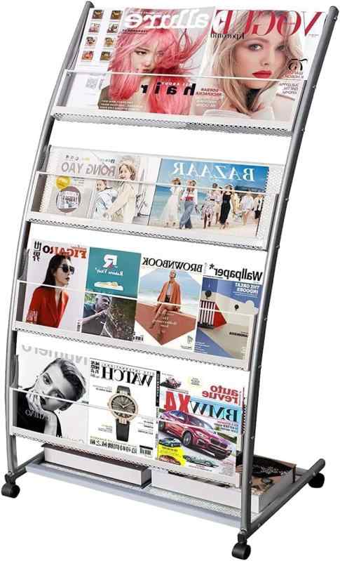 GIBLEA マガジンラック 4段 マガジンスタンド キャスター付 パンフレットラック 大容量 待合室 図書館 ..