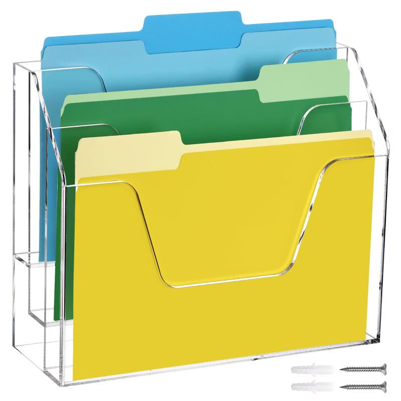 SANRUI透明アクリル製 卓上収納ラック ファイルラック 多機能壁掛け書類ラック 書類トレー ラック A4 ..