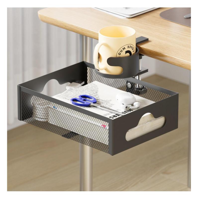 ELECTRO-WEIDEWORLD テーブル下収納ラック 360度回転式 ドリンクホルダー 穴あけ不要 クランプ式 デス..