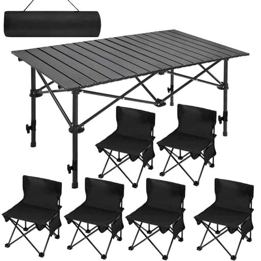 アウトドア テーブル チェアセット キャンプ 7点セット(サイズ120x55x52~82cm、ブラック)高さ調節可能 屋外用折りたたみ椅子 ドア 折りたたみ バーベキュー キャンプ用品 持ち運び便利 軽量 アウトドア テーブル チェアセット キャンプ 7点セット(サイズ120x55x52~82cm、ブラック)高さ調節可能 屋外用折りたたみ椅子 ドア 折りたたみ バーベキュー キャンプ用品 持ち運び便利 軽量