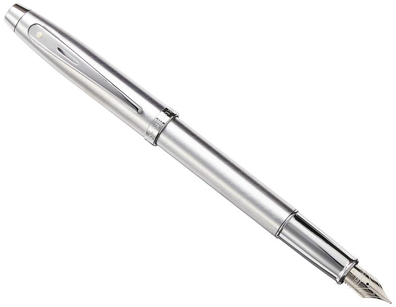 Sheaffer 100 つや消しクロム 万年筆 クロームトリムと細字ペン先付き