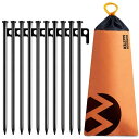 OUTDOORMASTERテントペグ 30cm 10本セット 高炭素鋼製 防水収納袋付き 防錆 カチオン電着塗装 タープペグ 鍛造ペグ 硬い土 砂地 草地 アウトドア テント 登山 キャンプ 多機能 設営用具