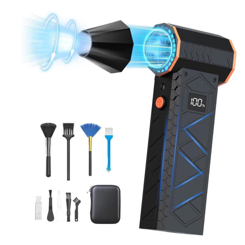 【圧倒的な風速101m/s】yuyuesmart 電動エアダスター 130,000RPMの高速回転 4段階風量調整 10,000mAh大容量バッテリー 2つのLEDライト コードレス コンパクトで強力 軽量 過熱保護 ノズルと収納バッグ