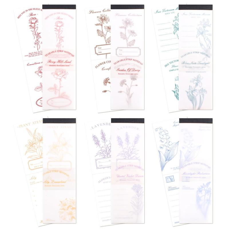 URROMA6個ヴィンテージフローラルノートブック花柄テーマクラフトペーパー切り取れるアートメモ美的植..