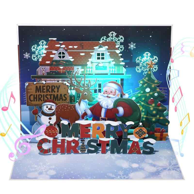 Kesote クリスマスカード メロディー付き 音楽付き 立体 ポップアップカード グリーティングカード お祝いカード メッセージカード サンタ ツリー Xmas(3)
