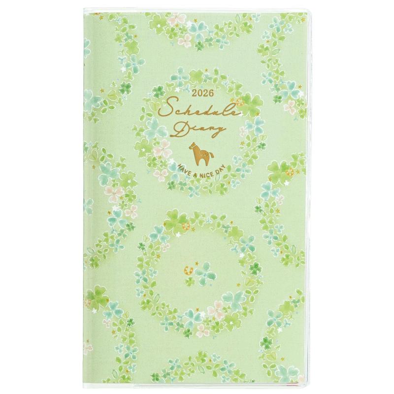 クツワ 手帳 カラーインデックス手帳 2026年 スリム マンスリー 日曜始まり クローバーグリーン 127SHB 2025年12月始まり