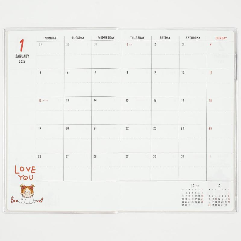 グリーティングライフ ココちゃん 手帳 2026年 A5 スリム マンスリー ソフトカバー レッド CD-1396-RY ..