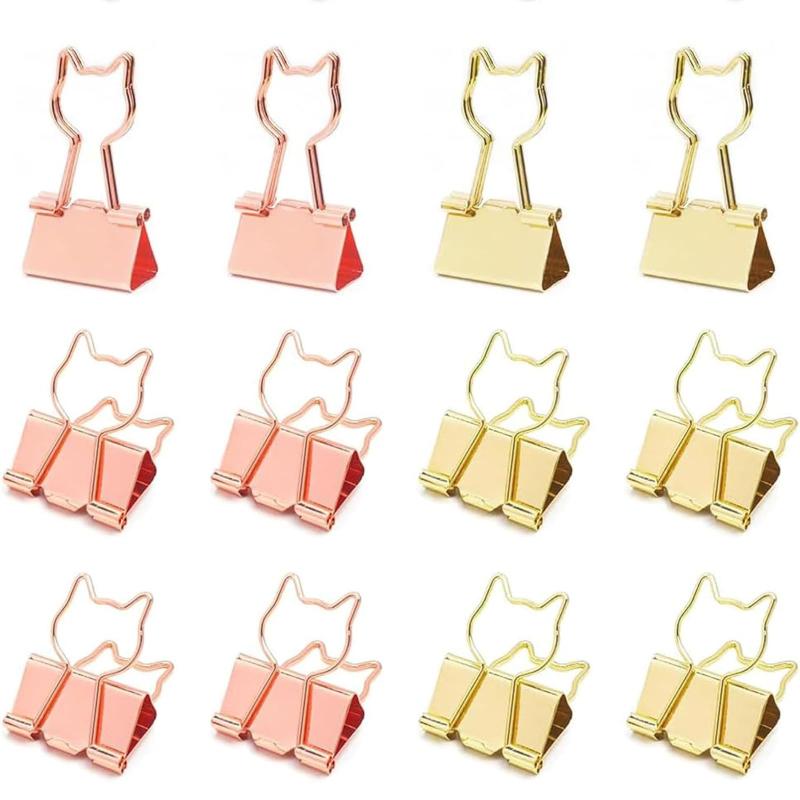 BOJIDO ダブルクリップ 19mm 12 個入り 金属製 ペーパークリップ ネコデザイン かわいい 書類整理用 オフィス事務用品 おしゃれデスクアクセサリー...