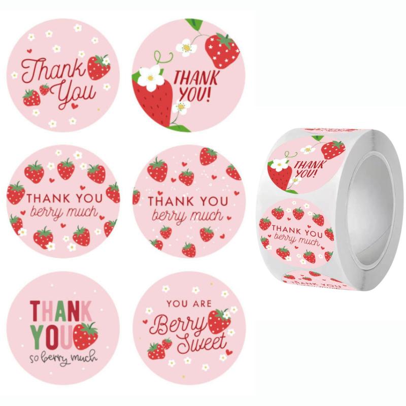 Earth Link サンキューシール 大容量 ロール シール ステッカー 500枚 丸型 直径2.5センチ thank you サンクス thanks いちご ストロベリー strawberryスイーツ ピンク パステル 感謝 ありがとう ギフト(3)