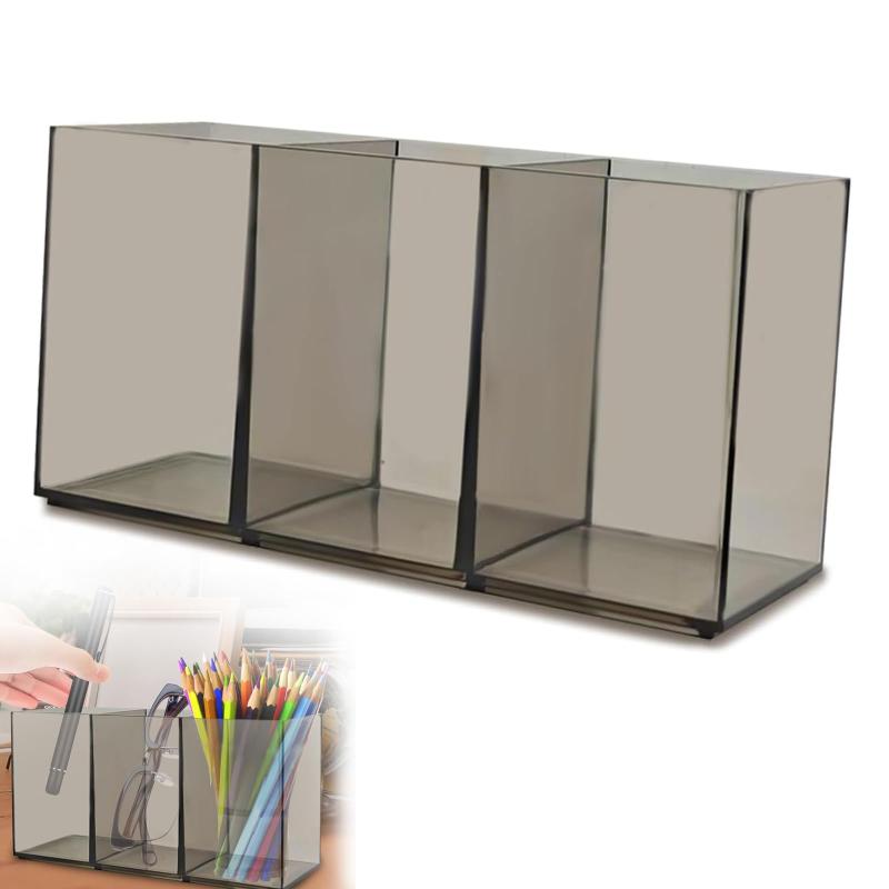 アクリル ペンスタンド 3段仕切り 透明 机の上整理 文房具・メイクブラシ収納 オフィス 学習用品 小物収納 シンプル 多用途 デスクオーガナイザー