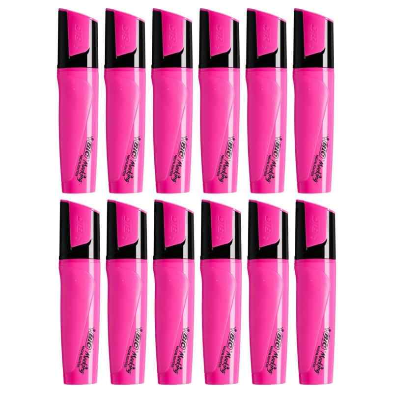 Bicジャパン 蛍光マーカー ハイライターフラット ピンク BX12 MHLFLT-PNK