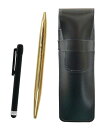 スリム牛革ペンケース黒 メタルタッチ棒黒とエレガントゴールド回転ボールペンセット ASB-ALB-DS2