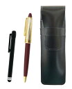 スリム牛革ペンケース黒 メタルタッチ棒黒とネオD-800ホリ金加工 レトロボールペンセット 赤 ASB-ALB-800B-R