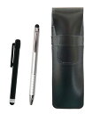 スリム牛革ペンケース黒 メタルタッチ棒黒とスマホタッチφ9回転式ボールペンセット シルバー ASB-ALB-TP04