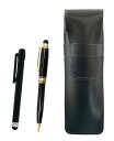 スリム牛革ペンケース黒 メタルタッチ棒黒とスマホタッチ金属ミニレトロ回転ボールペンセット ASB-ALB-TK66A