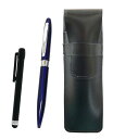 スリム牛革ペンケース黒 メタルタッチ棒黒とラスティングピース金属回転式ボールペンセット 青 ASB-ALB-TK23-L