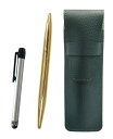 シボ革ペンケースモスグリーン メタルタッチ棒銀とエレガントゴールド回転ボールペンセット SASMG-ALST-DS2