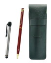 シボ革ペンケースモスグリーン メタルタッチ棒銀とエポキシ回転ボールペンセット 赤 SASMG-ALST-WD002-R