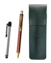 シボ革ペンケースモスグリーン メタルタッチ棒銀とNQ30K 太軸金属ストレートノック・ダブルアルマイト加工格子ボールペンセット 赤 SASMG-ALST-NQ30KB-R