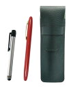 シボ革ペンケースモスグリーン メタルタッチ棒銀とオール真鍮ブラスダカーポ回転式ボールペン・ヒステリックレッドセット SASMG-ALST-JT12