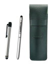 シボ革ペンケースモスグリーン メタルタッチ棒銀とスマホタッチ 銀塗装金属2色回転ボールペンセット SASMG-ALST-QSJW703-TO