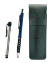 シボ革ペンケースモスグリーン メタルタッチ棒銀とメタルカラーボールペン 青 SASMG-ALST-SI2067BP-L