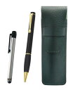 シボ革ペンケースモスグリーン メタルタッチ棒銀とミッドナイトラバー回転ボールペンセット 黒 SASMG-ALST-T102BP-B