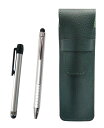 シボ革ペンケースモスグリーン メタルタッチ棒銀とスマホタッチφ9回転式ボールペンセット シルバー SASMG-ALST-TP04