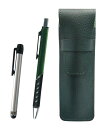 シボ革ペンケースモスグリーン メタルタッチ棒銀とメタルカラーボールペン 緑 SASMG-ALST-SI2067BP-G