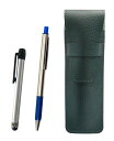 シボ革ペンケースモスグリーン メタルタッチ棒銀とFB325アルミストレートノックボールペンセット 青 SASMG-ALST-FB325-L