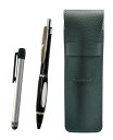シボ革ペンケースモスグリーン メタルタッチ棒銀とメタルスコーピィオン・ショッキングボールペンセット 黒 SASMG-ALST-B989A-B